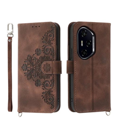 Funda de Cuero con Relieve de Flores para Honor 300 Pro y 300 Ultra (Marrón)