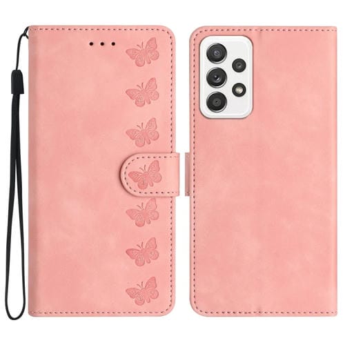 Funda para Samsung Galaxy A53 Seven Butterflies Caja de Teléfono de Cuero en Relieve (Rosa)
