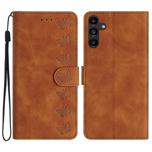 Funda para Teléfono Samsung Galaxy A05S Cuero con Relieve de Siete Mariposas (Marrón)