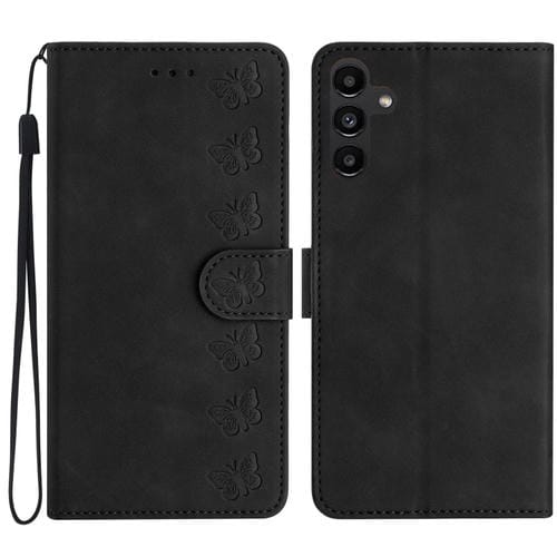 Funda para Teléfono Samsung Galaxy A15 Cuero con Relieve de Siete Mariposas (Negro)