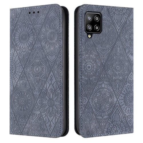 Estuche para Teléfono Samsung Galaxy A22 4G Cuero Adsorción En Relieve Étnico (Gris)