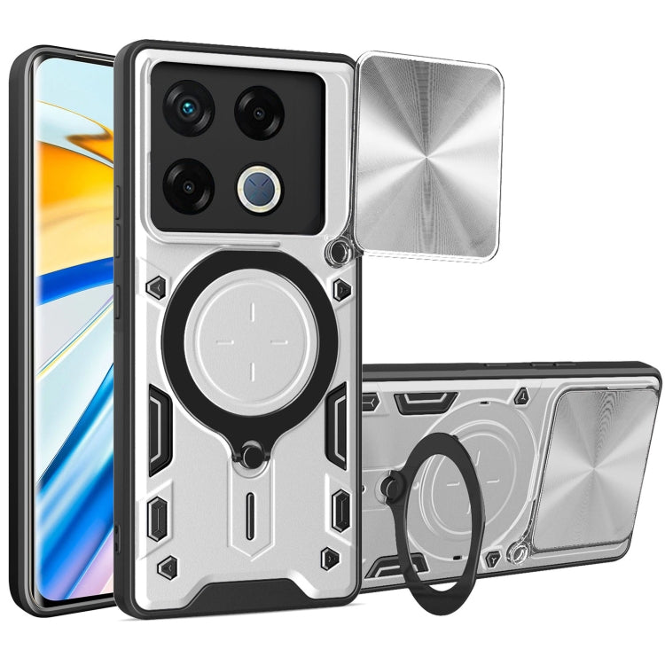 Funda para Teléfono Infinix GT 20 Pro con Soporte Magnético Deslizante y Textura de CD (Plateada)