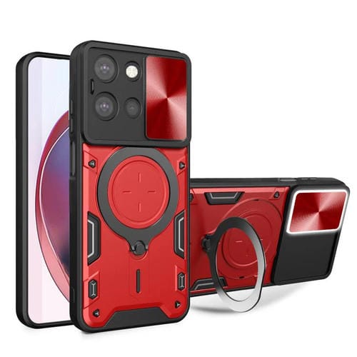 Funda Magnética Deslizante Textura de Cd para Motorola Moto G 2025 (Roja)