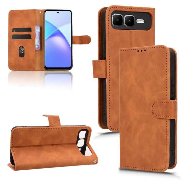 Funda de cuero con tapa magnética y diseño de piel para Infinix Smart 10 Plus 4G (marrón)