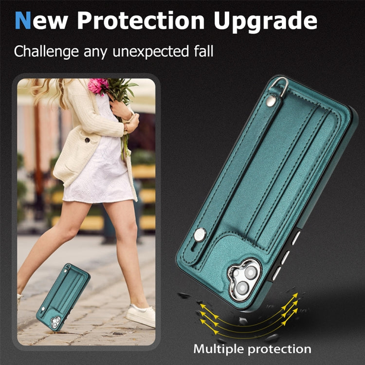 Estuche de Teléfono Samsung Galaxy A04E F04 M04 Cuero a Prueba de Golpes con Correa para la Muñeca (Verde)