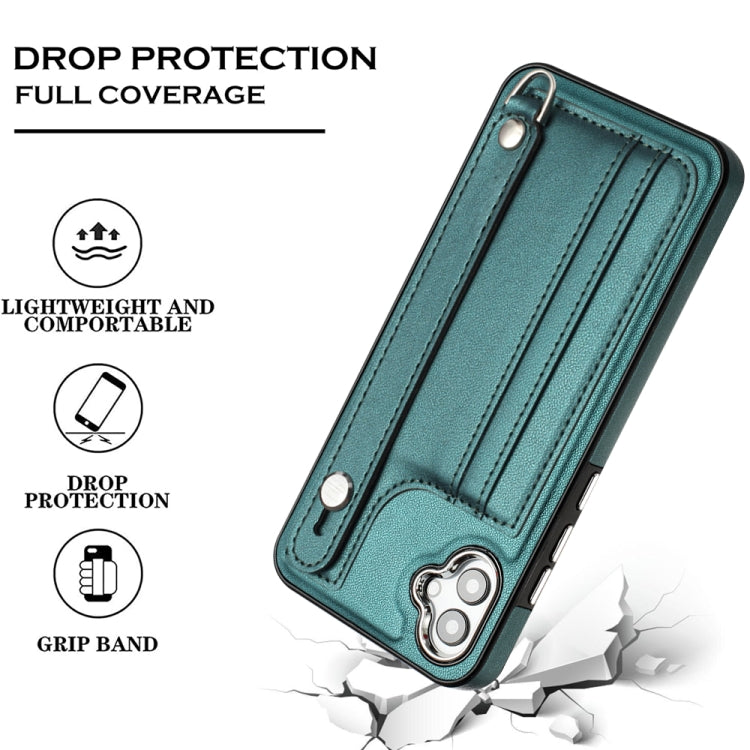 Estuche de Teléfono Samsung Galaxy A04E F04 M04 Cuero a Prueba de Golpes con Correa para la Muñeca (Verde)