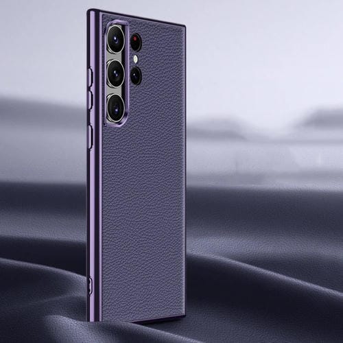 Para Samsung Galaxy S22 Ultra 5G Litchi Texture Funda de teléfono de cuero genuino (Púrpura)
