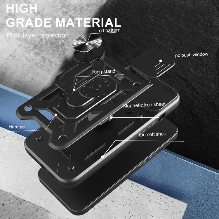 Funda para Teléfono TPU y PC iPhone 16E Cubierta Deslizante Cámara (Azul)