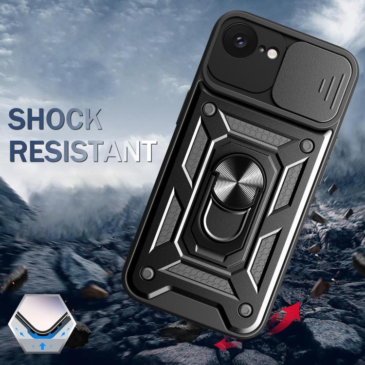 Funda para Teléfono TPU y PC iPhone 16E Cubierta Deslizante Cámara (Azul)