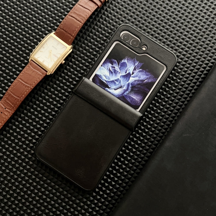 Para Samsung Galaxy Z Flip5 Crazy Horse Texture Bisagra Funda protectora para teléfono a prueba de golpes (Negro)