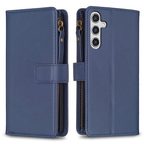Funda para Samsung Galaxy A35 Cartera con 9 Ranuras para Tarjetas Cremallera Cuero con Tapa (Azul)