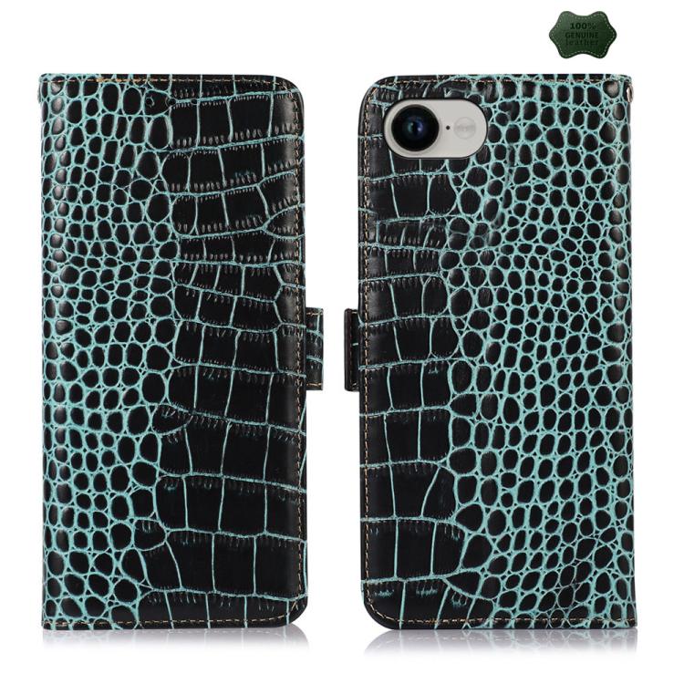 Funda para Teléfono iPhone 16E Piel de Vaca y Cocodrilo (Verde)