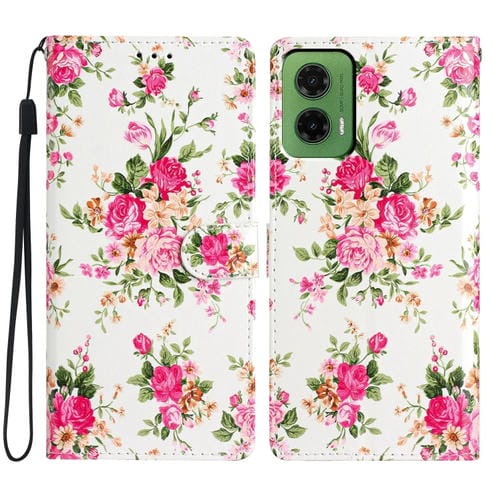 Funda de Cuero para Motorola Moto G35 con Dibujo de Colores (Peonías)
