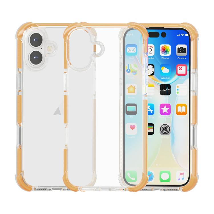Funda híbrida de acrílico TPU a prueba de golpes con cuatro esquinas para iPhone 16 (dorada)