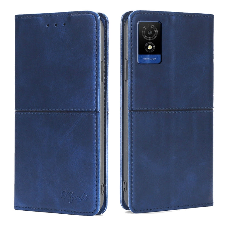 Funda de Cuero Magnética Textura de Vaca para Teléfono TCL 501 4G (Azul)