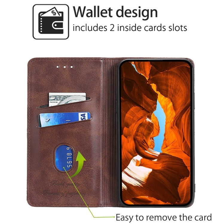 Funda de Cuero Magnética Textura de Vaca para TCL 502 (Marrón Oscuro)