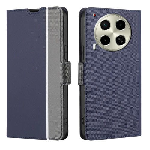 Funda de Cuero con Textura de Sarga y Botones Laterales para Tecno Camon 30 (Azul)