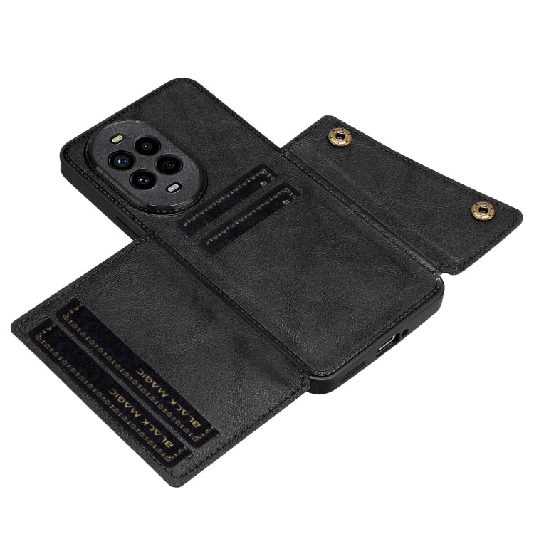 Funda Magnética para Huawei Nova 13 Pro con Ranuras para Tarjetas y Doble Hebilla (Negra)