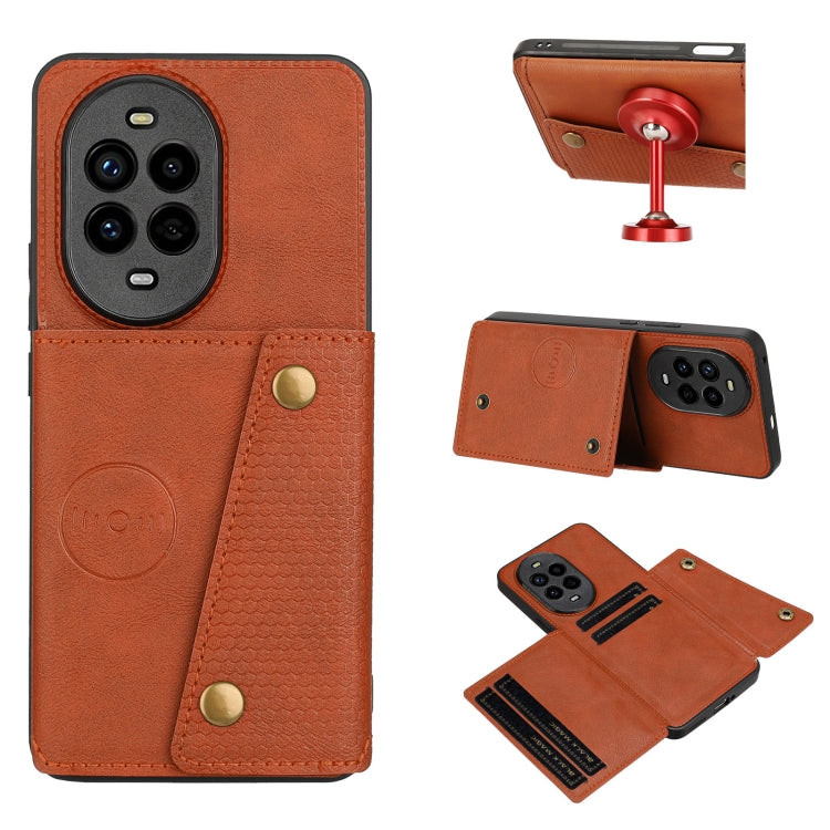 Funda Magnética Huawei Nova 13 Pro con Ranuras para Tarjetas y Doble Hebilla (Marrón)