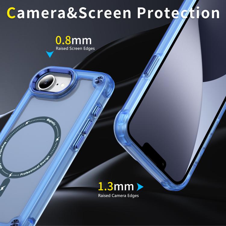 Funda Magnética para iPhone 16E TPU y PC Magsafe con Tacto de Piel (Azul Transparente)