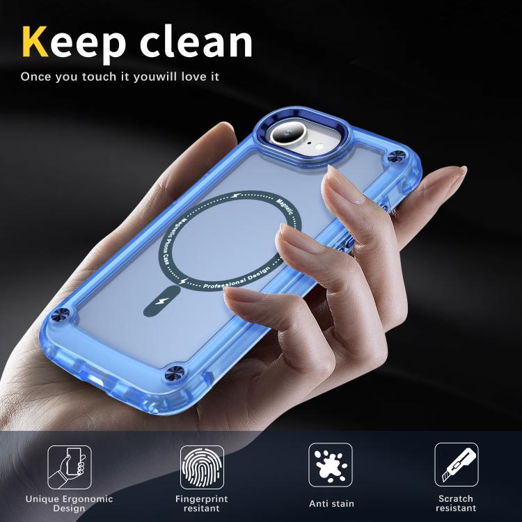 Funda Magnética para iPhone 16E TPU y PC Magsafe con Tacto de Piel (Azul Transparente)