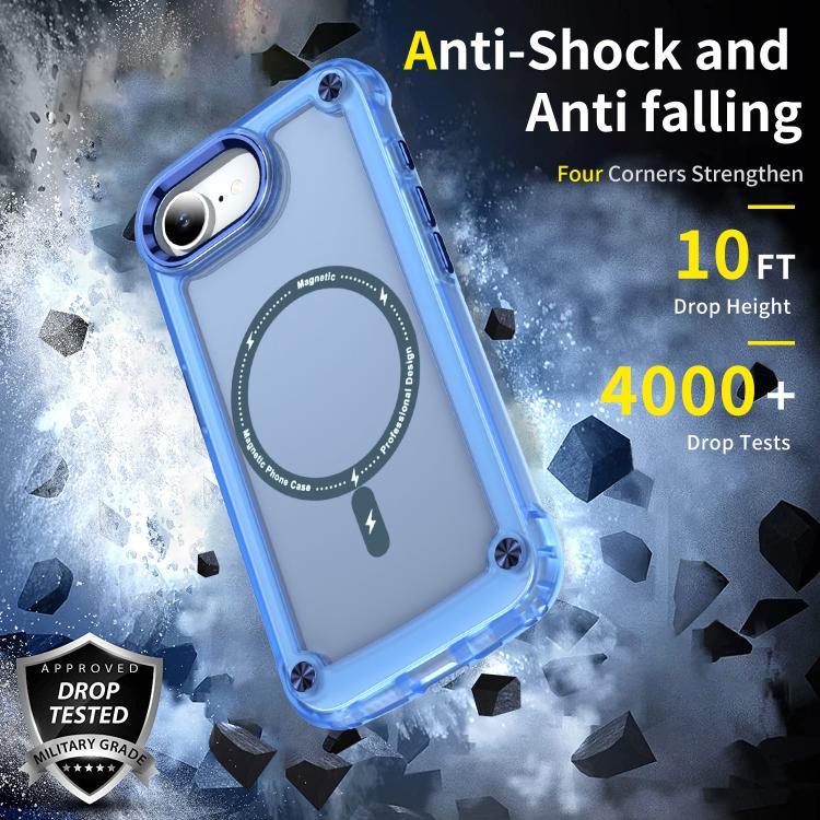 Funda Magnética para iPhone 16E TPU y PC Magsafe con Tacto de Piel (Azul Transparente)