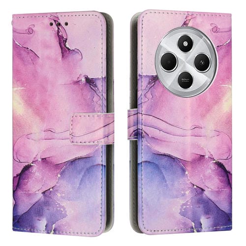 Funda de Cuero con Patrón de Mármol Pintado para Redmi 14C 4G / A3 Pro (Morado)