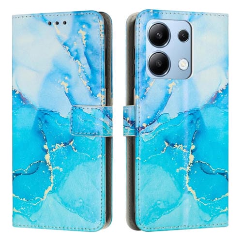 Funda de Cuero con Patrón de Mármol Pintado para Redmi Note 13 4G (Azul y Verde)