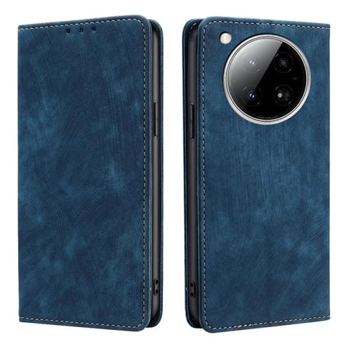 Funda de Cuero Magnética con Cepillo Antirrobo RFID para Infinix Zero 40 4G (Azul)