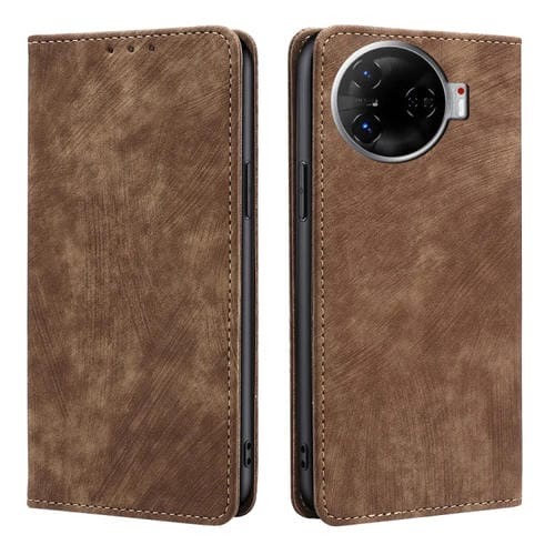 Funda de Cuero Magnética Tecno Camon 30 Pro 5G con Cepillo Antirrobo Rfid (Marrón)