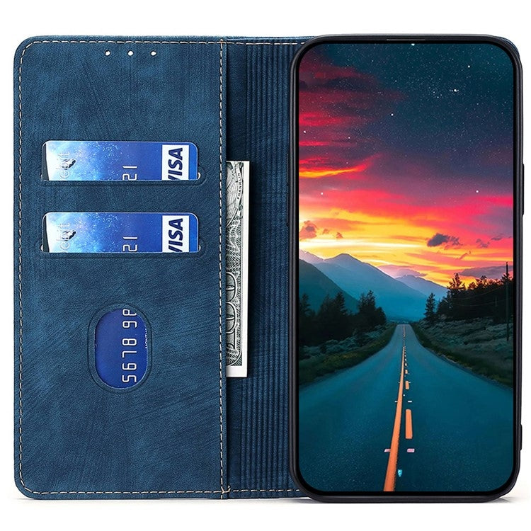 Funda de Cuero Magnética con Cepillo Antirrobo RFID para Sharp Aquos R9 (Azul)