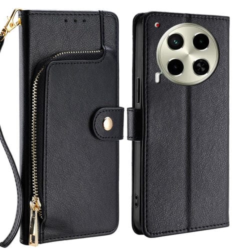 Funda de Cuero con Cremallera para Teléfono Tecno Camon 30 (Negra)