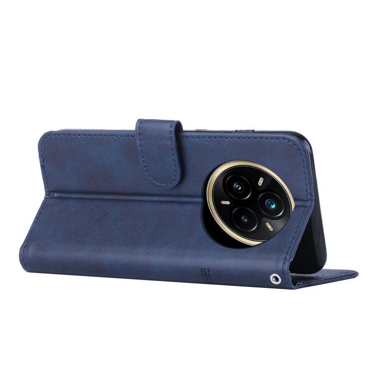 Funda de Piel con Hebilla y Textura de Becerro para Realme 14 Pro (Azul)