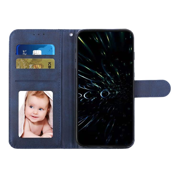Funda de Piel con Hebilla y Textura de Becerro para Realme 14 Pro (Azul)