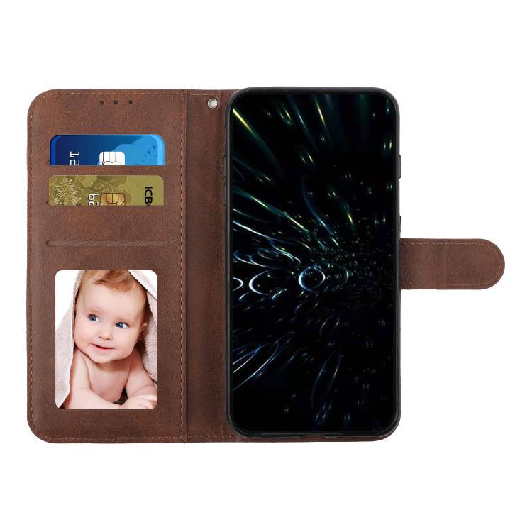 Funda de Piel con Textura de Becerro y Hebilla para Realme 14 Pro+ (Marrón)