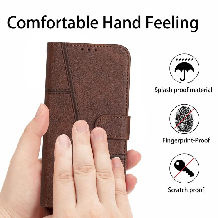 Funda de Piel con Textura de Becerro y Hebilla para Realme 14 Pro+ (Marrón)
