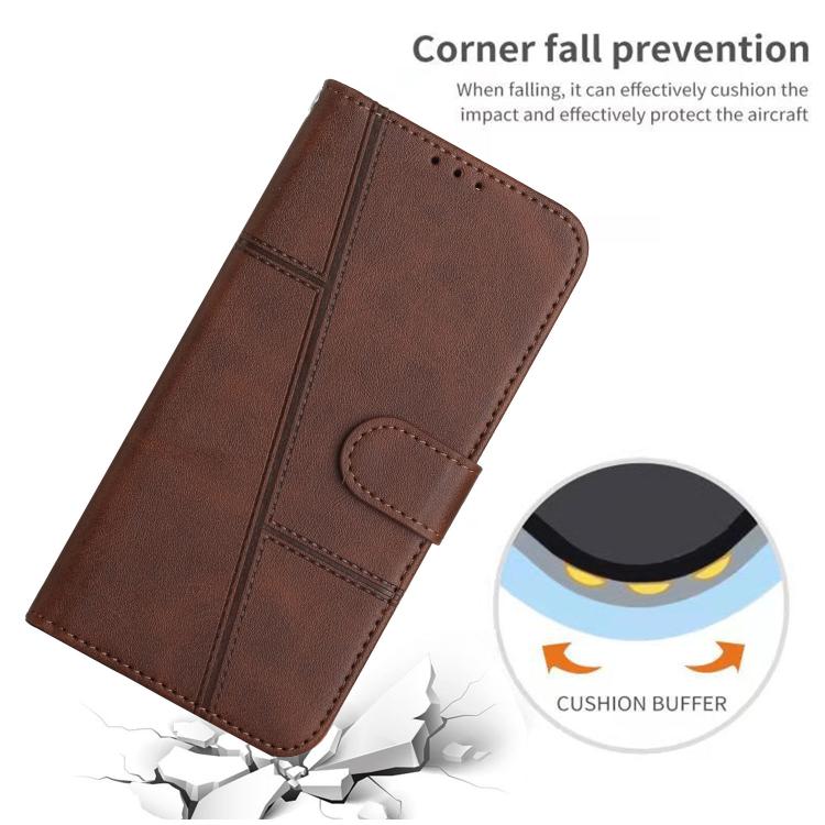 Funda de Piel con Textura de Becerro y Hebilla para Realme 14 Pro+ (Marrón)
