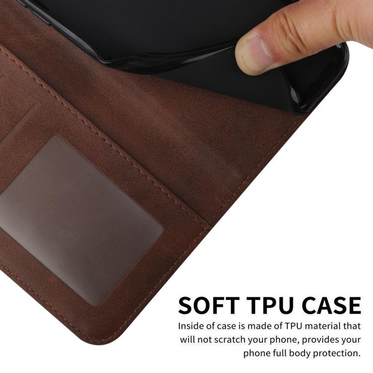 Funda de Piel con Textura de Becerro y Hebilla para Realme 14 Pro+ (Marrón)