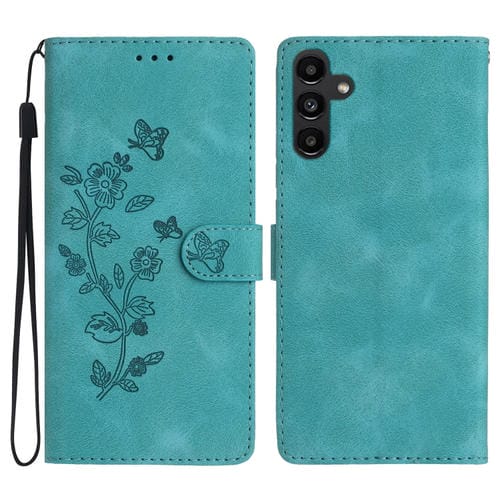 Funda para Teléfono Samsung Galaxy A15 Cuero Patrón Mariposas y Flores (Azul Cielo)