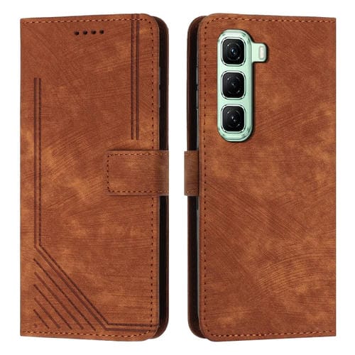 Funda de Cuero Infinix Hot 50 Pro+ 4G con Diseño de Rayas y Tacto Sedoso (Marrón)