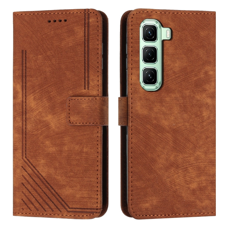 Funda de Cuero Infinix Hot 50 Pro+ 4G con Diseño de Rayas y Tacto Sedoso (Marrón)