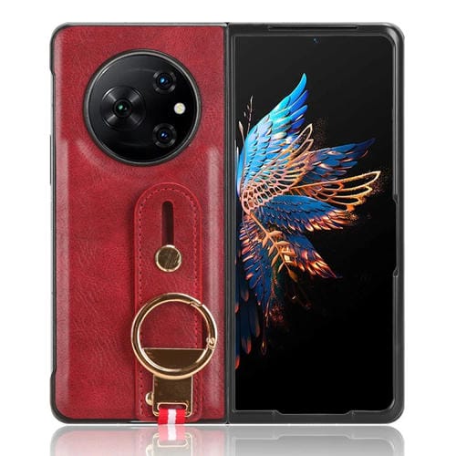 Funda para Tecno Phantom V Fold con Correa de Cuero y Tapa Trasera (Rojo)
