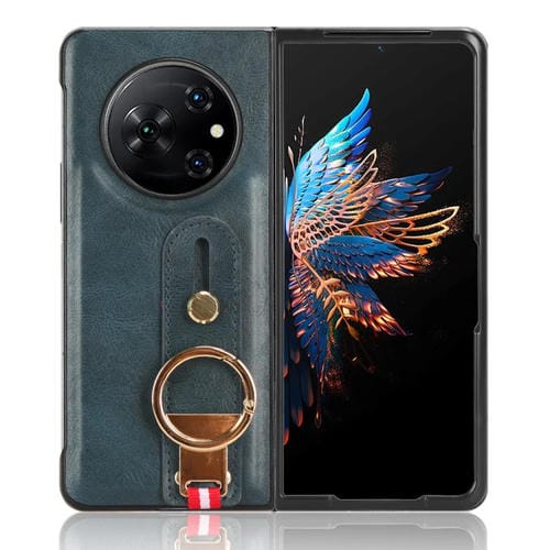 Funda para Tecno Phantom V Fold con Correa de Cuero y Tapa Trasera (Azul)