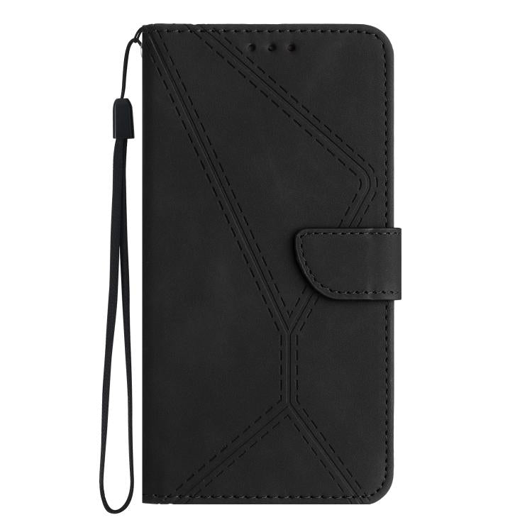 Funda de Cuero con Relieve y Costuras para OnePlus 13R (Negra)