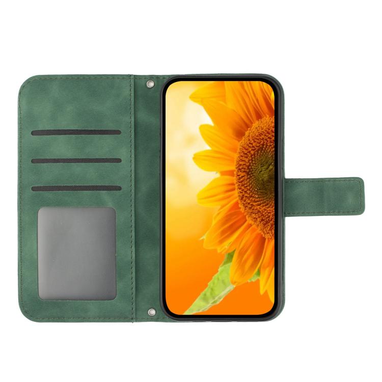 Funda de Cuero con Relieve de Girasol para OnePlus 13 (Verde)