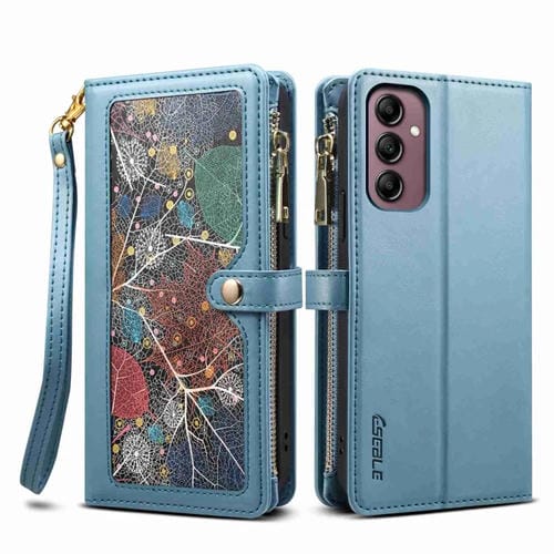 Funda de Cuero Eseble Star Series para Samsung Galaxy A35 5G con Billetera, Rfid, Cremallera y Cordón (Azul)