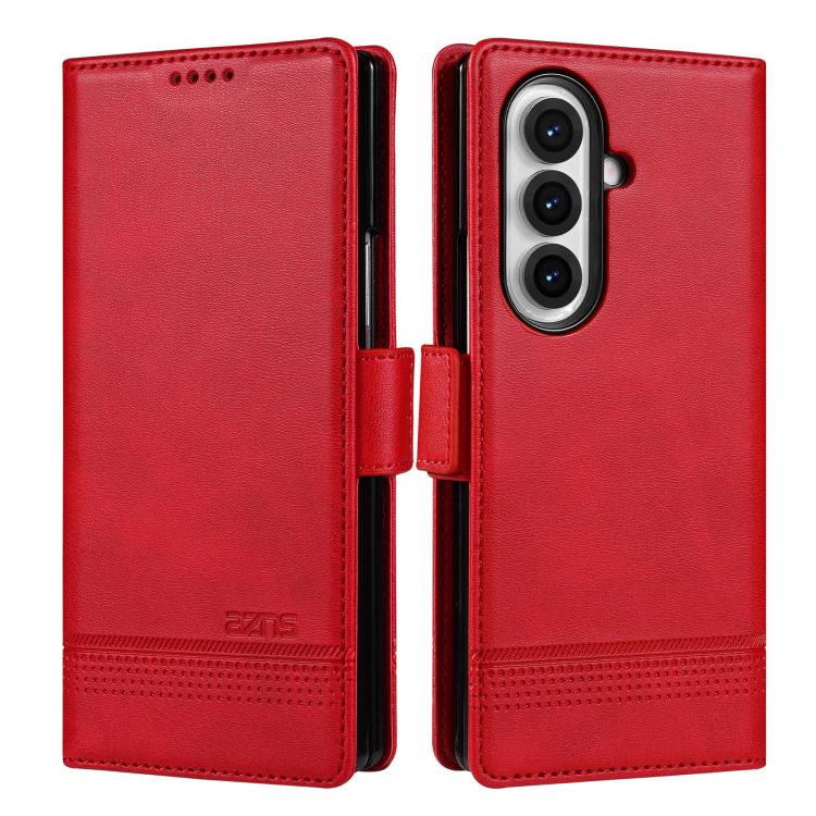 Funda de piel con tapa magnética AZNS para Samsung Galaxy Z Fold7 5G (roja)