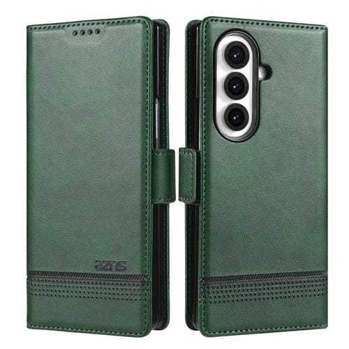 Funda de piel con tapa magnética AZNS para Samsung Galaxy Z Fold7 5G (verde oscuro)