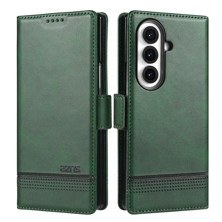 Funda de piel con tapa magnética AZNS para Samsung Galaxy Z Fold7 5G (verde oscuro)