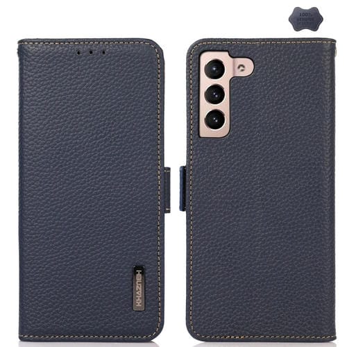 Funda para Teléfono Samsung Galaxy A35 5G Khazneh Cuero Genuino Litchi Lateral Magnético (Azul)